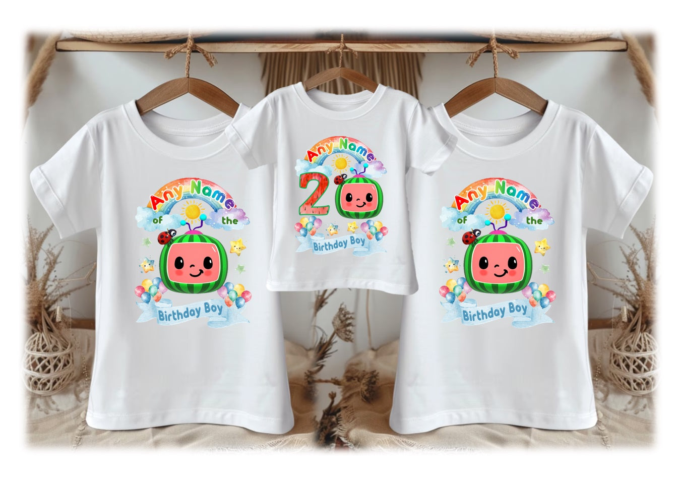 CoComelon TV Boys Personalized Custom White Family T-Shirt or Onesie Pack Theme Cake Smash Birthday Party
