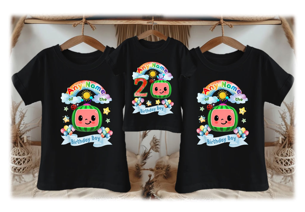 CoComelon TV Boys Personalized Custom Black Family T-Shirt or Onesie Pack Theme Cake Smash Birthday Party