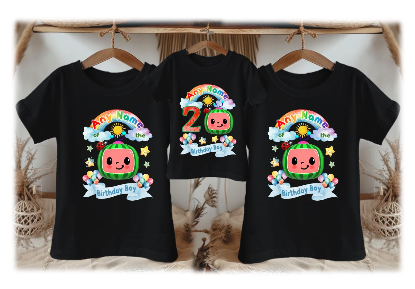 CoComelon TV Boys Personalized Custom Black Family T-Shirt or Onesie Pack Theme Cake Smash Birthday Party