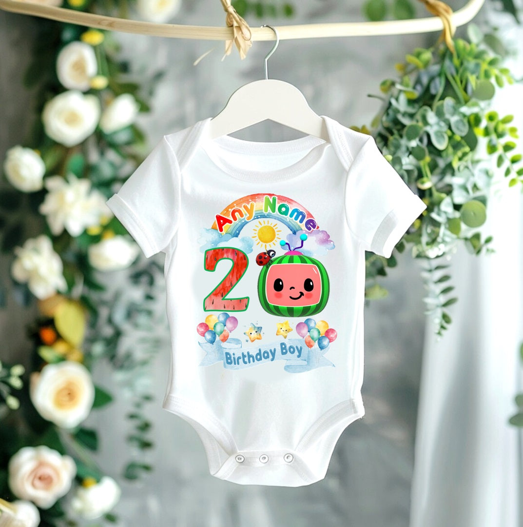 CoComelon TV Boys Personalized Custom White Family T-Shirt or Onesie Pack Theme Cake Smash Birthday Party