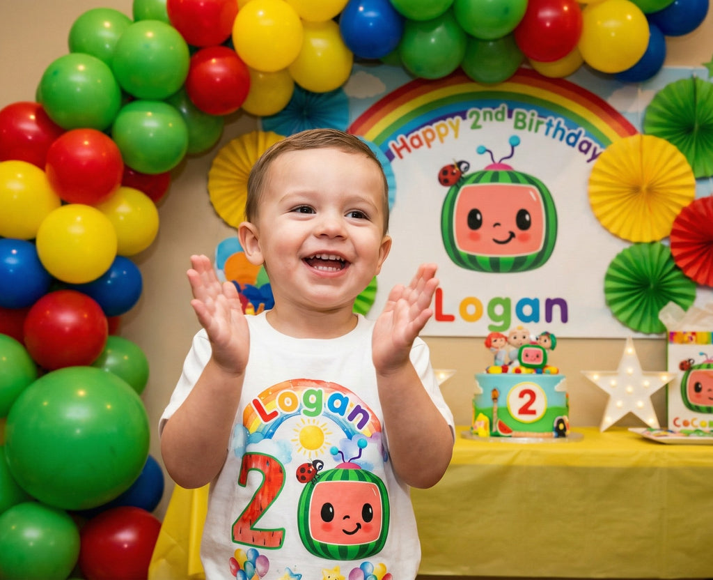 CoComelon TV Boys Personalized Custom White T-Shirt or Onesie Theme Cake Smash Birthday Party