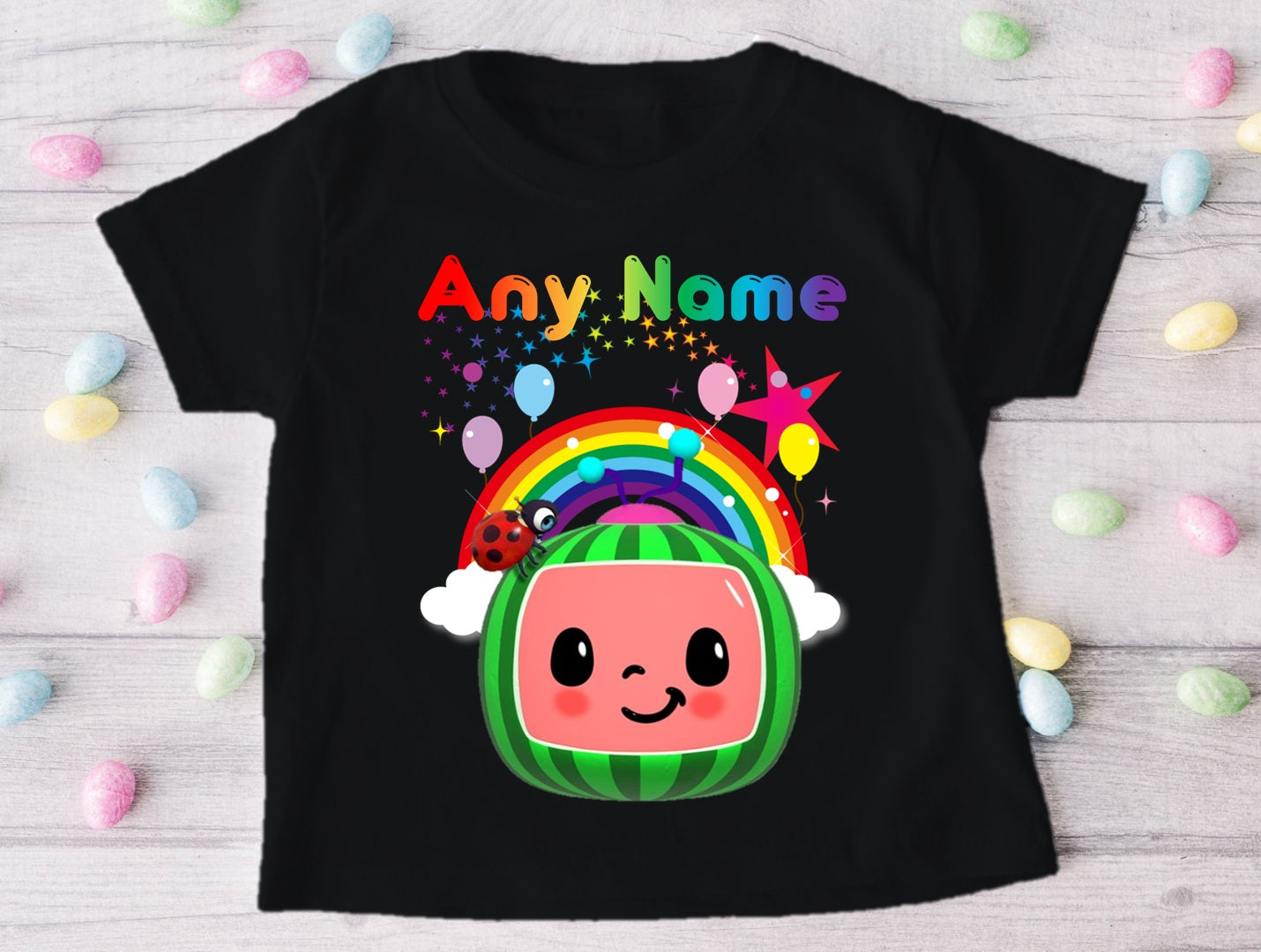 CoComelon Boys TV Melon Personalized Custom Black T-Shirt or Onesie Theme Cake Smash Party