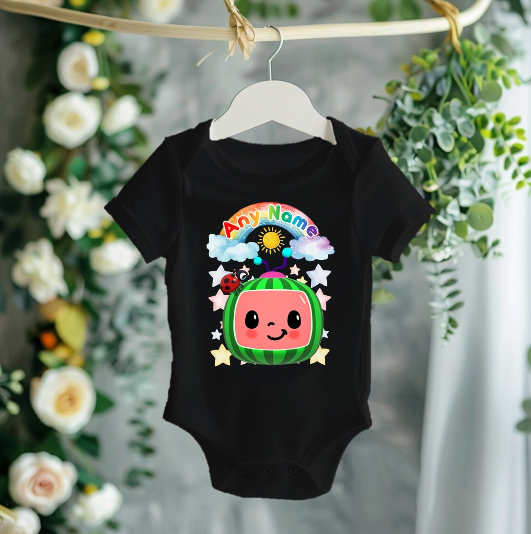 CoComelon TV Boys Personalized Custom Black T-Shirt or Onesie Theme Cake Smash Party