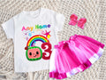 CoComelon Girls TV Melon Tutu Set Girls Personalized Custom Hot Pink White Pink Ribbon Tutu Outfit Dress Theme Cake Smash Birthday Party