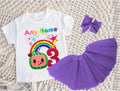 CoComelon Girls TV Melon Tutu Set Girls Personalized Custom Purple 3 Layer Tutu Outfit Dress Theme Cake Smash Birthday Party