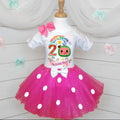 CoComelon TV Tutu Set Girls Personalized Custom Hot Pink White Polka Dots Tutu Outfit Dress Theme Cake Smash Birthday Party