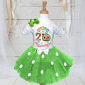 CoComelon TV Tutu Set Girls Personalized Custom Green White Polka Dots Tutu Outfit Dress Theme Cake Smash Birthday Party