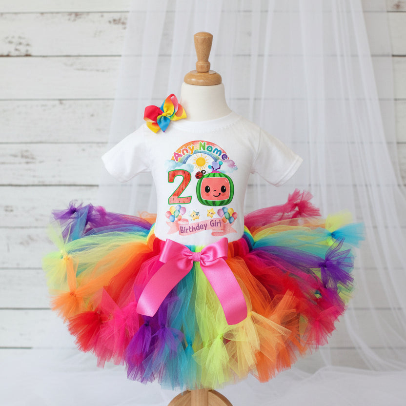 CoComelon TV Tutu Set Girls Personalized Custom Rainbow Knots Tutu Outfit Dress Theme Cake Smash Birthday Party