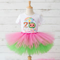 CoComelon TV Tutu Set Girls Personalized Custom Hot Pink Green Tutu Outfit Dress Theme Cake Smash Birthday Party