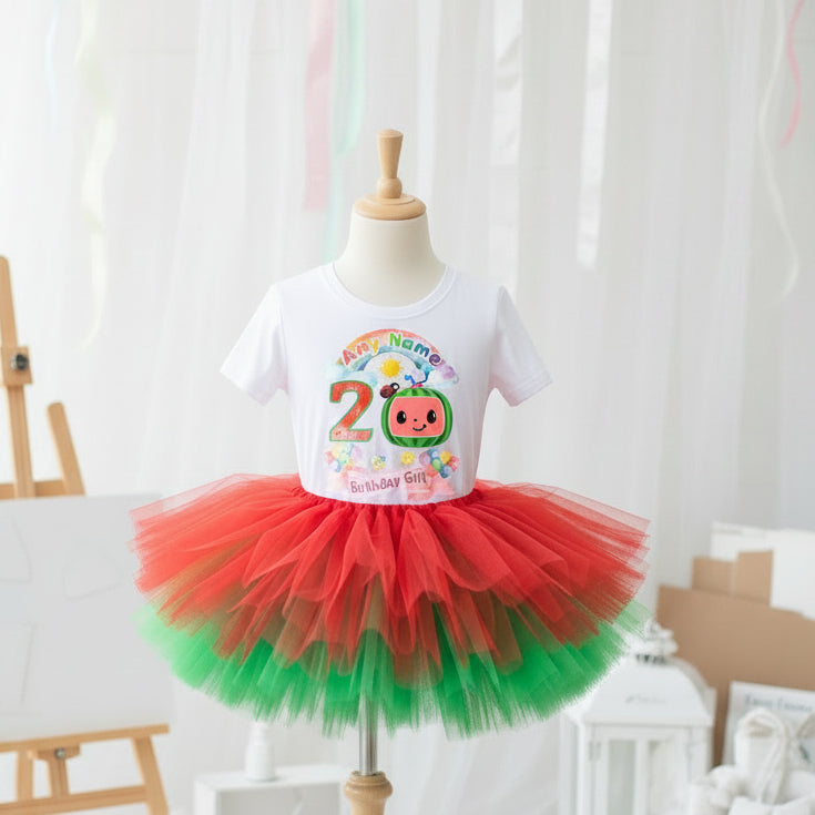 CoComelon TV Tutu Set Girls Personalized Custom Red Green Tutu Outfit Dress Theme Cake Smash Birthday Party