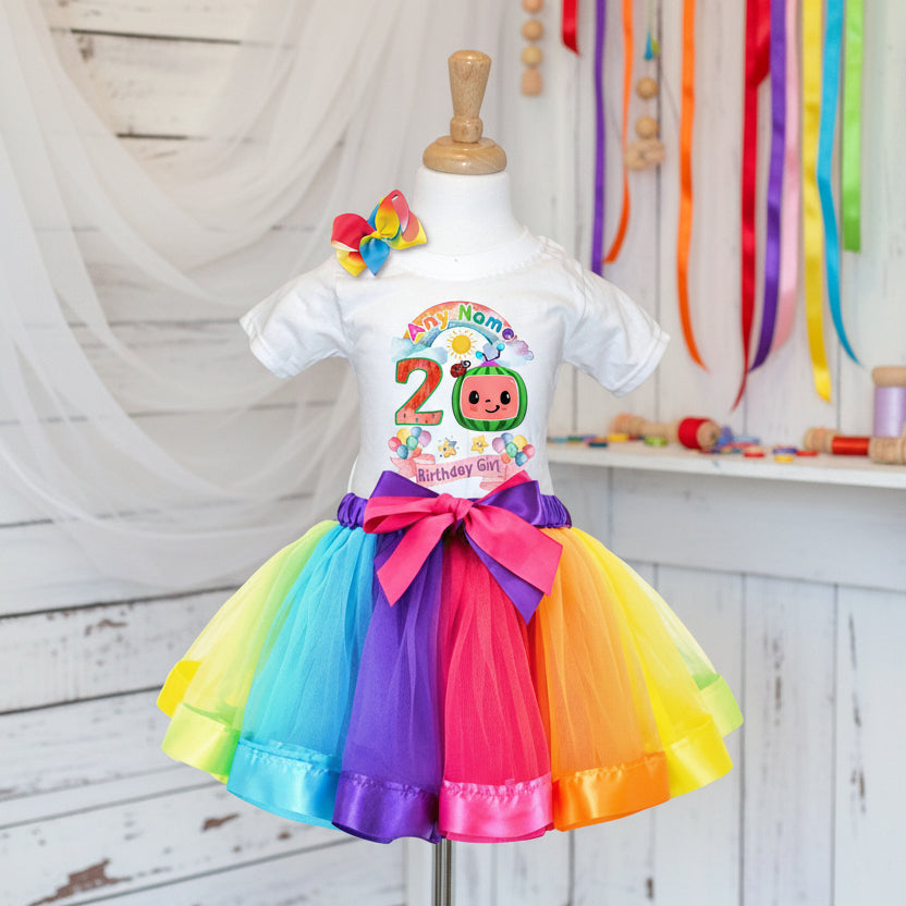 CoComelon TV Tutu Set Girls Personalized Custom Rainbow Ribbon Tutu Outfit Dress Theme Cake Smash Birthday Party