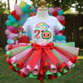CoComelon TV Tutu Set Girls Personalized Custom Pink Red Green Ribbon Sewn Trim Tutu Outfit Dress Theme Cake Smash Birthday Party