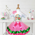 CoComelon TV Tutu Set Girls Personalized Custom Pink Green Hot Pink Ribbon Trim Tutu Outfit Dress Theme Cake Smash Birthday Party