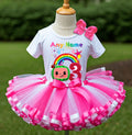 CoComelon Girls TV Melon Tutu Set Girls Personalized Custom Hot Pink White Pink Ribbon Sewn Trim Tutu Outfit Dress Theme Cake Smash Birthday Party