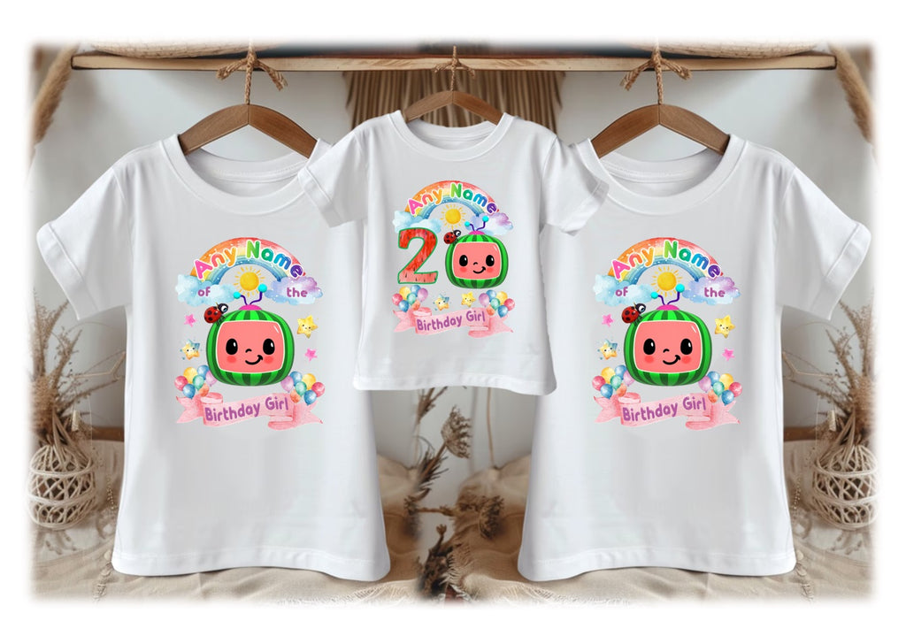 CoComelon TV Girls Personalized Custom White Family T-Shirt or Onesie Pack Theme Cake Smash Birthday Party