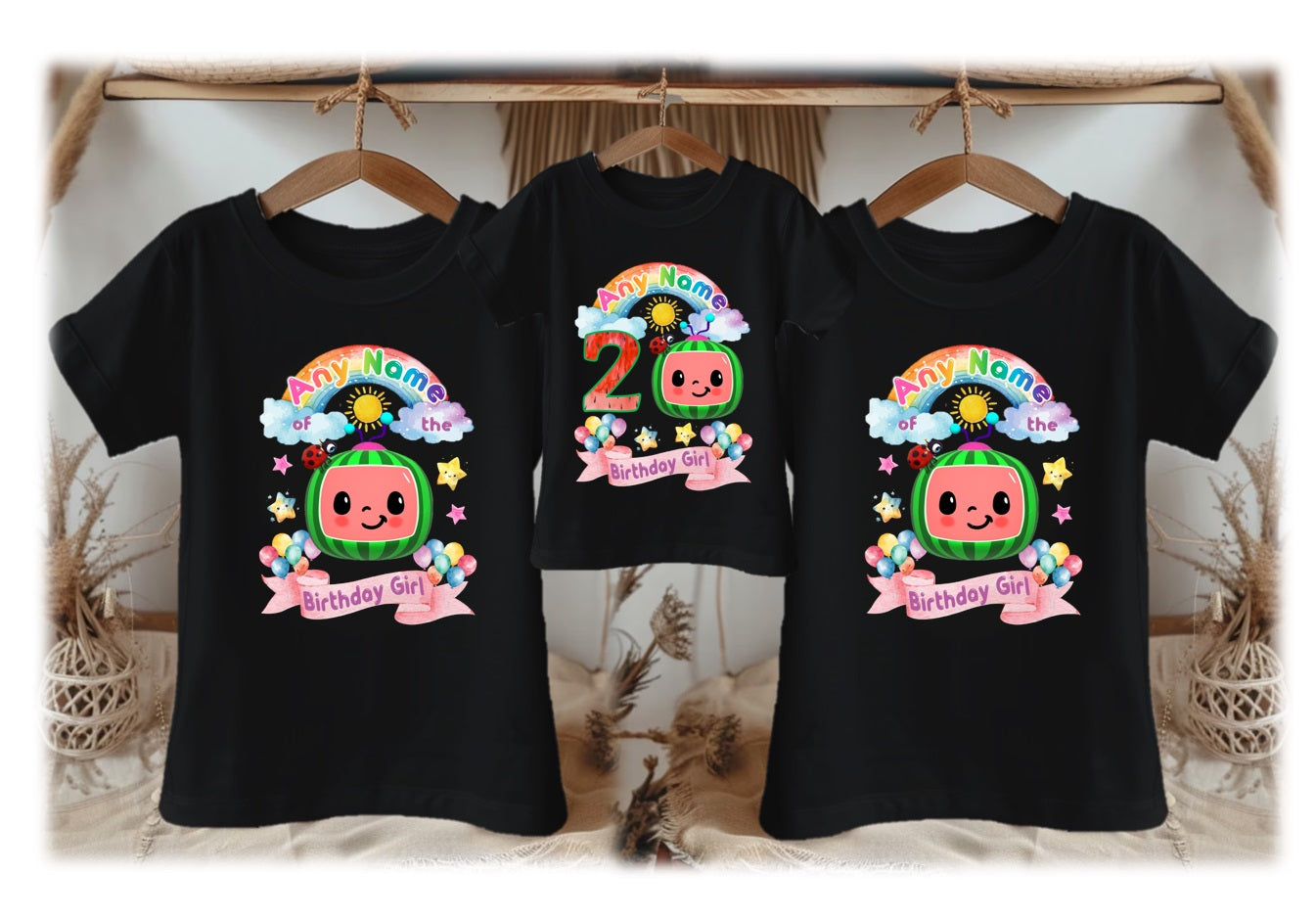 CoComelon TV Girls Personalized Custom Black Family T-Shirt or Onesie Pack Theme Cake Smash Birthday Party
