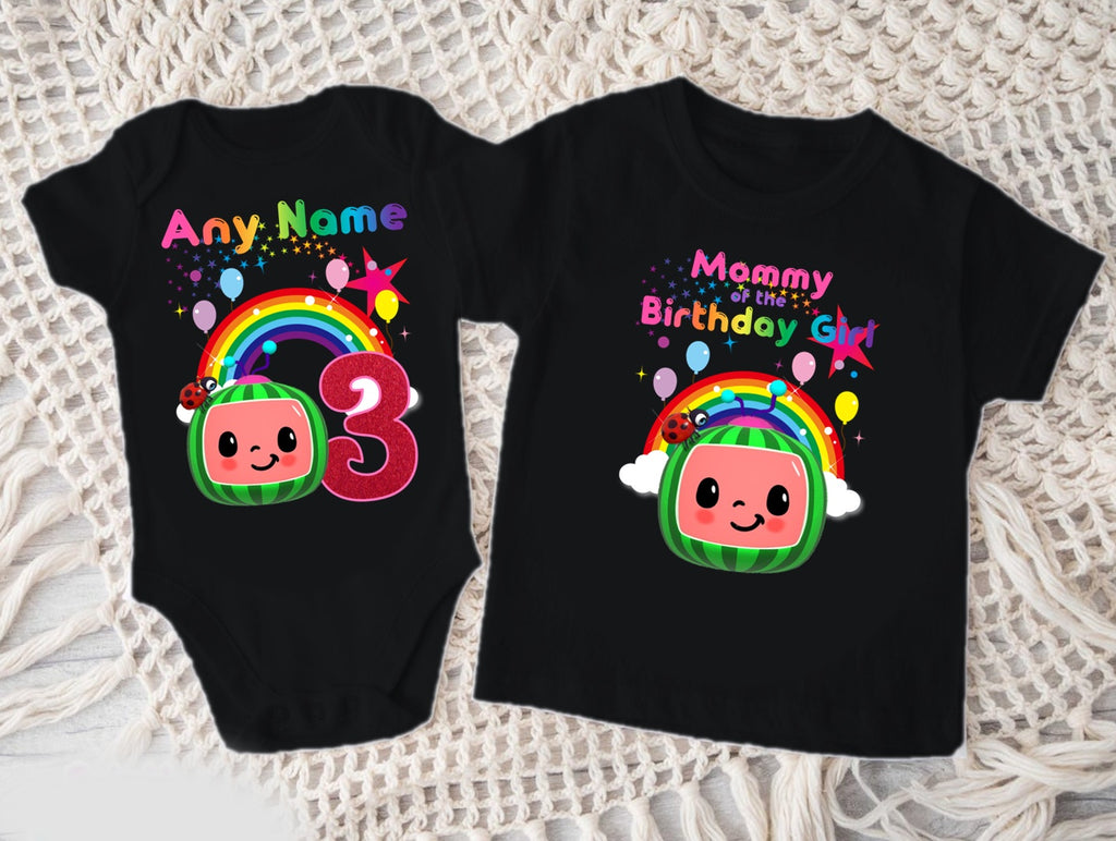 CoComelon Girls TV Melon Personalized Custom Black Family T-Shirt or Onesie Pack Theme Cake Smash Birthday Party