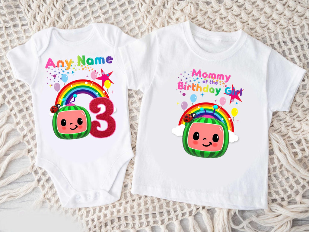 CoComelon Girls TV Melon Personalized Custom White Family T-Shirt or Onesie Pack Theme Cake Smash Birthday Party