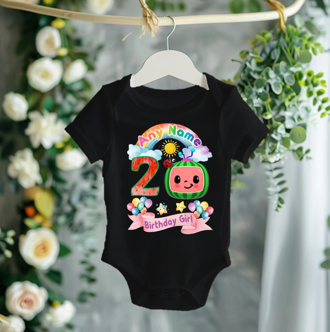 CoComelon TV Girls Personalized Custom Black T-Shirt or Onesie Theme Cake Smash Birthday Party