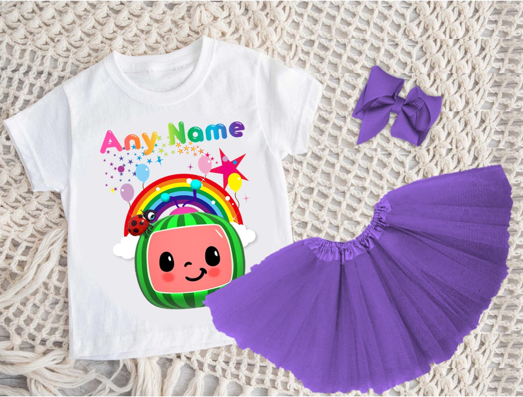 CoComelon Girls TV Melon Tutu Set Girls Personalized Custom Purple 3 Layer Tutu Outfit Dress Theme Cake Smash Party