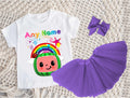 CoComelon Girls TV Melon Tutu Set Girls Personalized Custom Purple 3 Layer Tutu Outfit Dress Theme Cake Smash Party
