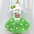 CoComelon TV Tutu Set Girls Personalized Custom Green White Polka Dots Tutu Outfit Dress Theme Cake Smash Party