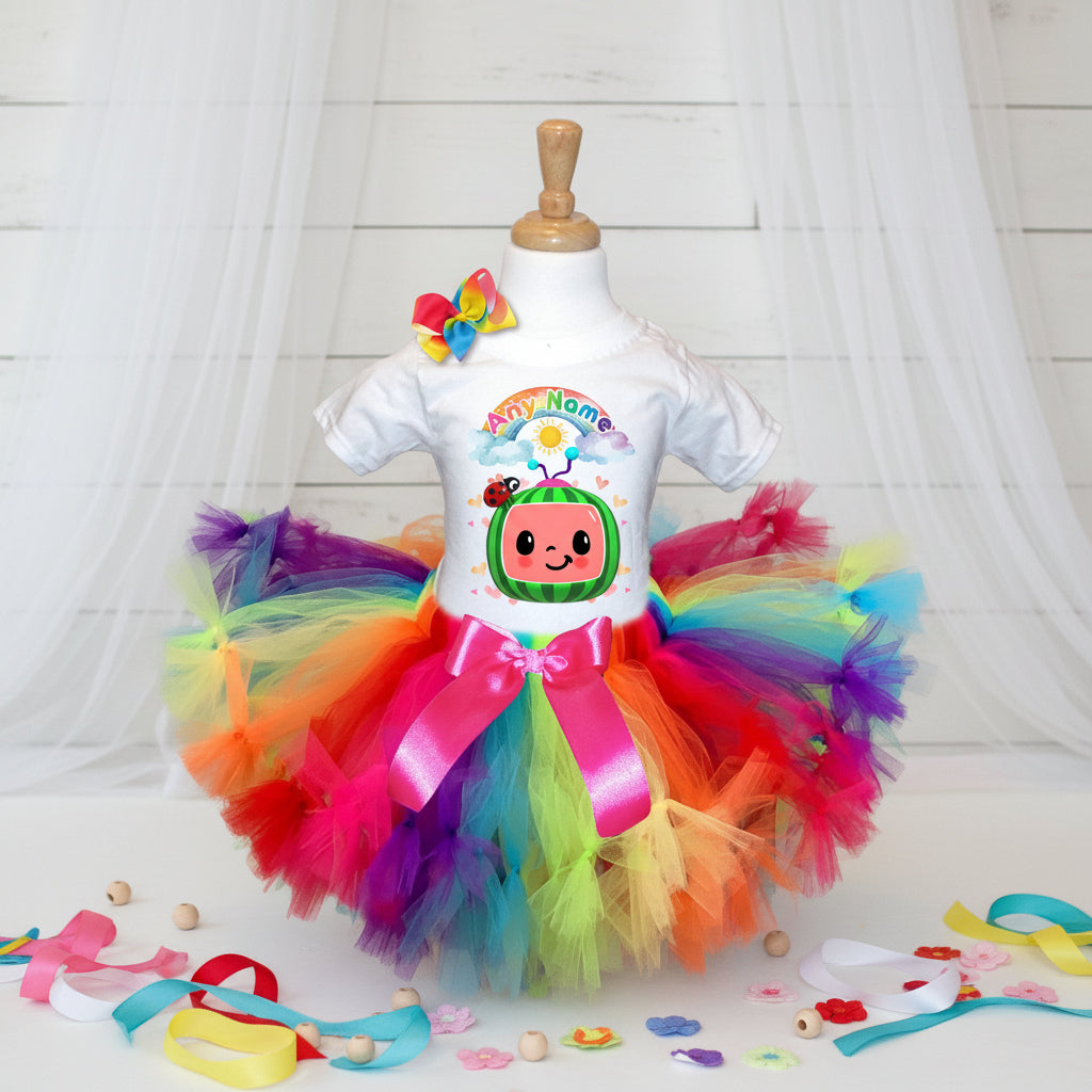 CoComelon TV Tutu Set Girls Personalized Custom Rainbow Knots Tutu Outfit Dress Theme Cake Smash Party