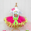 CoComelon TV Tutu Set Girls Personalized Custom Hot Pink Lime Green Knots Tutu Outfit Dress Theme Cake Smash Party