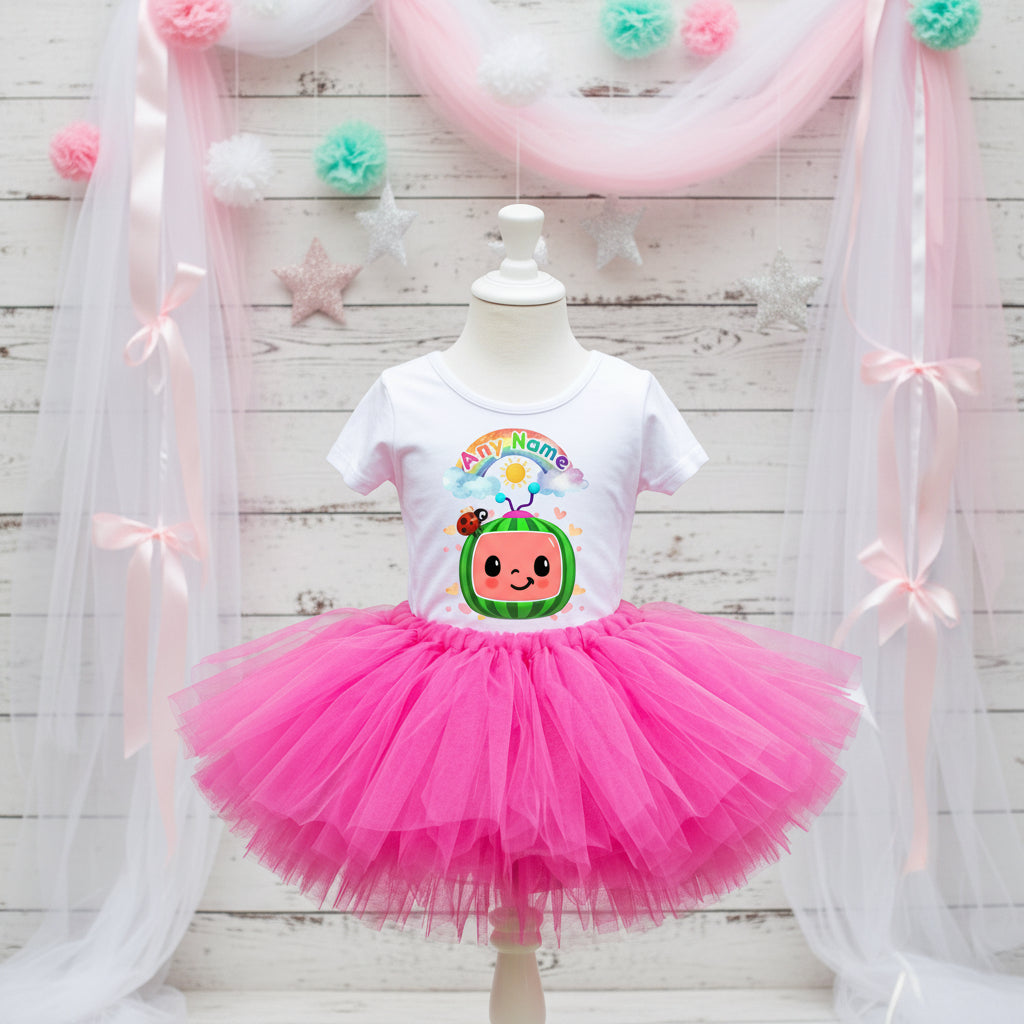 CoComelon TV Tutu Set Girls Personalized Custom Hot Pink Tutu Outfit Dress Theme Cake Smash Party
