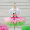 CoComelon TV Tutu Set Girls Personalized Custom Hot Pink Green Tutu Outfit Dress Theme Cake Smash Party