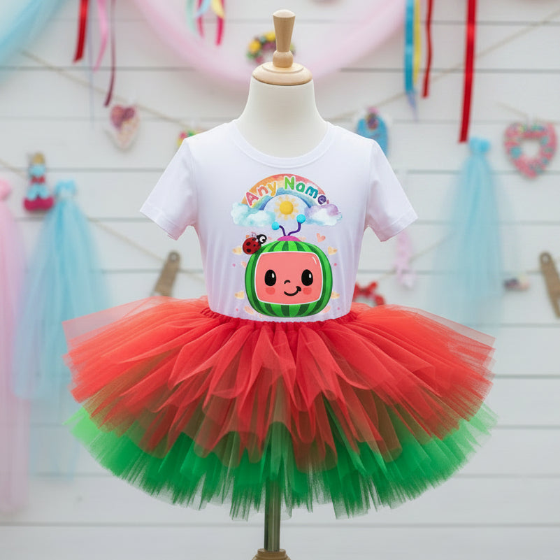 CoComelon TV Tutu Set Girls Personalized Custom Red Green Tutu Outfit Dress Theme Cake Smash Party