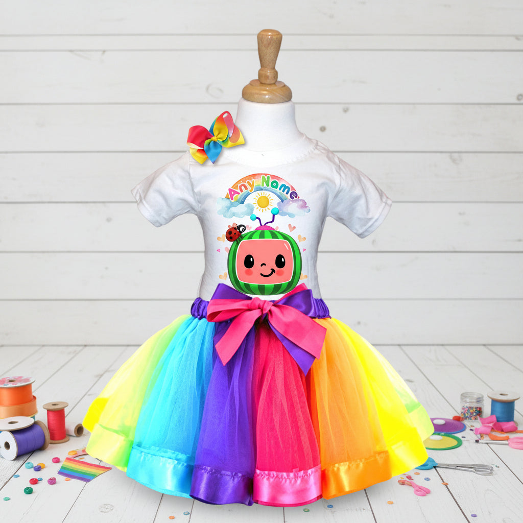CoComelon TV Tutu Set Girls Personalized Custom Rainbow Ribbon Tutu Outfit Dress Theme Cake Smash Party