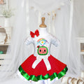 CoComelon TV Tutu Set Girls Personalized Custom Red Green White Ribbon Trim Tutu Outfit Dress Theme Cake Smash Party