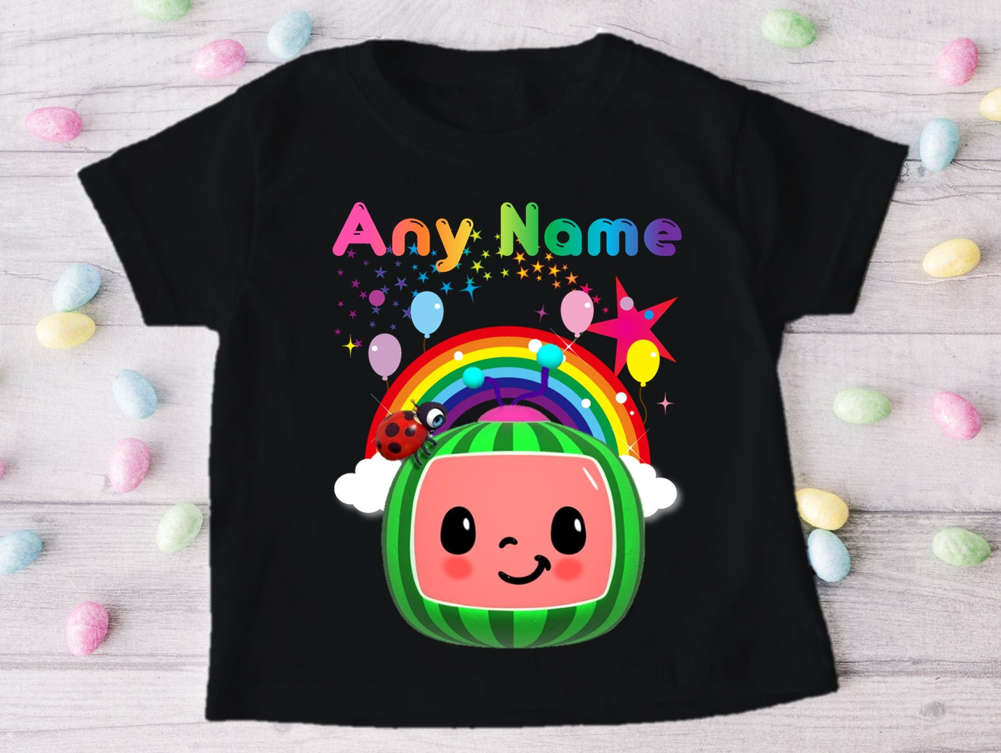 CoComelon Girls TV Melon Personalized Custom Black T-Shirt or Onesie Theme Cake Smash Party
