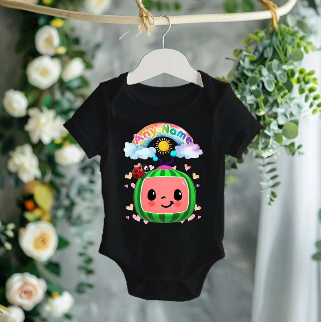 CoComelon TV Girls Personalized Custom Black T-Shirt or Onesie Theme Cake Smash Party
