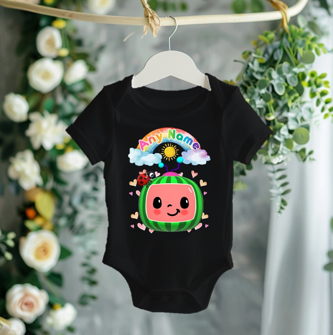 CoComelon TV Girls Personalized Custom Black T-Shirt or Onesie Theme Cake Smash Party