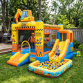 Play Bounce House Jumping Playhouse area with Slide and Ball Pit Construction Theme