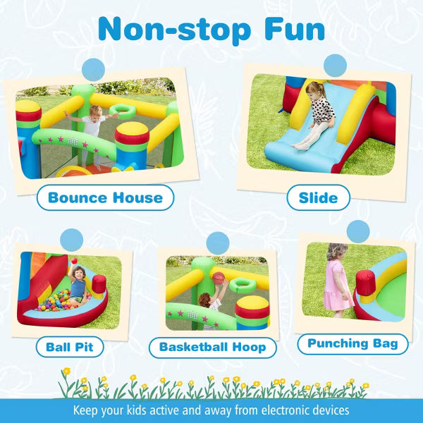 Play Bounce House Costway Jumping Playhouse with Ball Pit Basketball Hoop