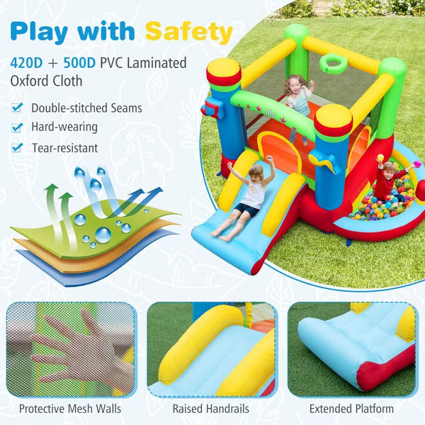 Play Bounce House Costway Jumping Playhouse with Ball Pit Basketball Hoop