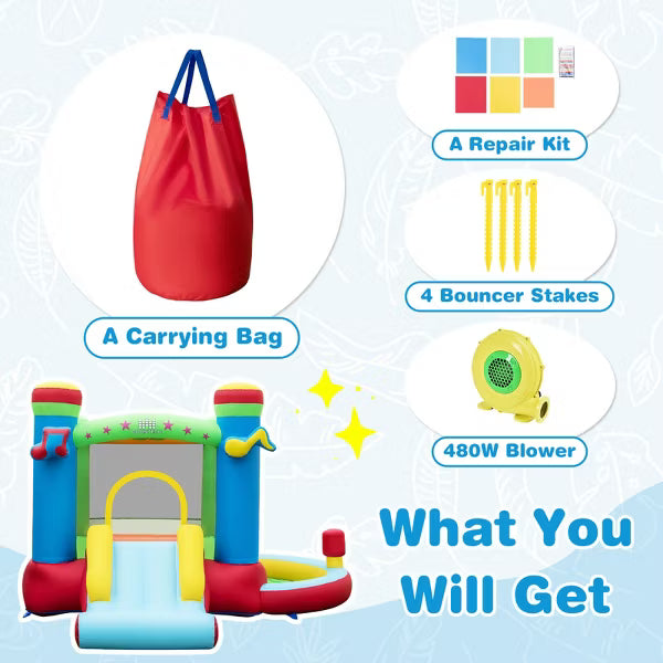 Play Bounce House Costway Jumping Playhouse with Ball Pit Basketball Hoop
