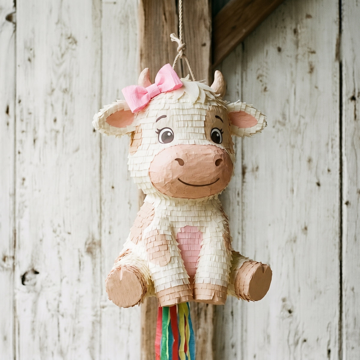 Premium Handmade 30-Inch Cute Little Girl Cow Character Pull-String Piñata Table Decor Party Centerpiece