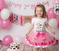 Cute little Cow Farm Barn Animal Tutu Set Girls Personalized Custom Pink Hot Pink White Ribbon Trim Tutu Outfit Dress Theme Cake Smash Birthday Party