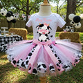 Cute little Cow Farm Barn Animal Tutu Set Girls Personalized Custom Pink White Ribbon Sewn Trim Tutu Outfit Dress Theme Cake Smash Party