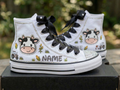 Custom Cute Cow Face High-Top Sneakers Shoes Personalized with Name, Ribbon Laces & Rhinestones Birthday Parties Everyday Gift