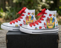 Custom School Cute Crayons High-Top Sneakers Shoes Personalized with Name, Ribbon Laces & Rhinestones Birthday Parties Everyday Gift