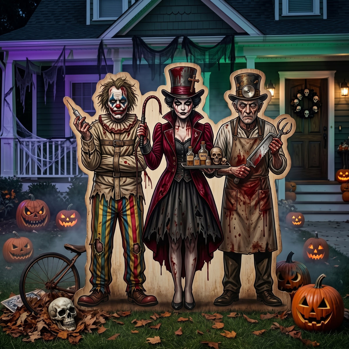 Life Size Creepy Twisted Carnival Circus Characters Premium Freestanding Halloween Cutouts Yard Sign Decor Party Prop