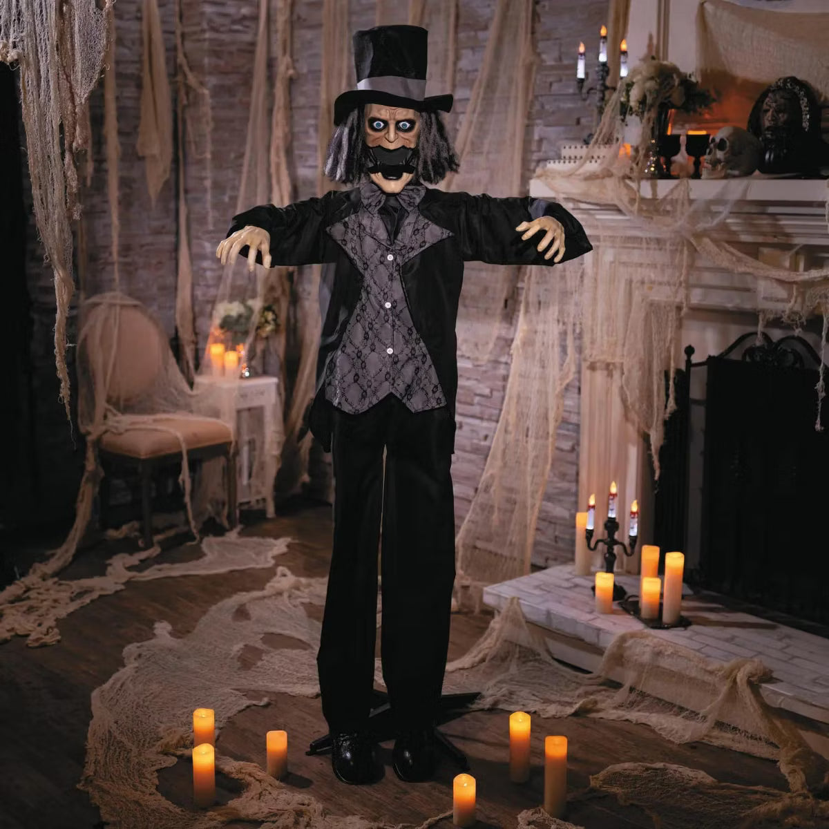6.2' Creepy Animated Groom with Drop Down Jaw Halloween Home Decor Accent Yard Prop