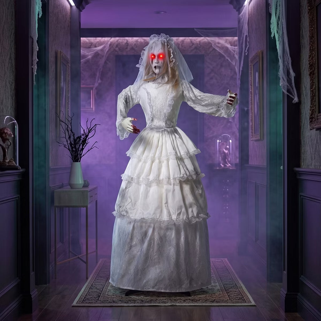5.6' Creepy Animated Head Turning Bride Halloween Home Decor Accent Yard Prop