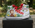 Custom Curious George High-Top Sneakers Shoes Personalized with Name, Ribbon Laces & Rhinestones Birthday Parties Everyday Gift