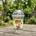 (Pack of 6) Curious George Custom Personalized Birthday Party 16 oz Cups with Dome Lids & Straws